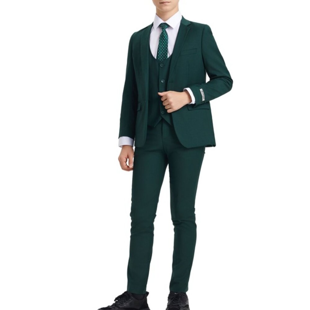 Premium Green Notch Lapel 5 Piece Stacy Adams Boy's Suit